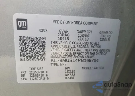 2023 Chevrolet Trailblazer Rs z USA, uszkodzony, nr VIN KL79MUSL4PB169704